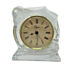 Elgin Quartz Glass Crystal Floral Mantel Shelf Clock Germany Untested